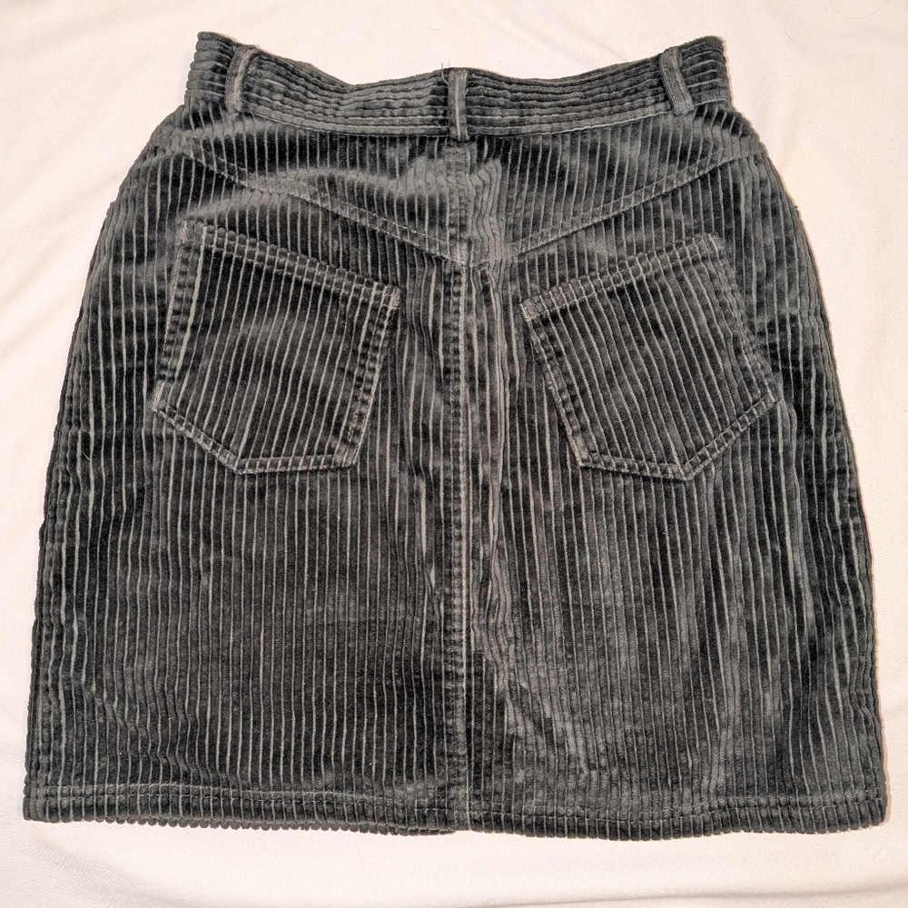 Dark Green Button Down Corduroy Mini Skirt